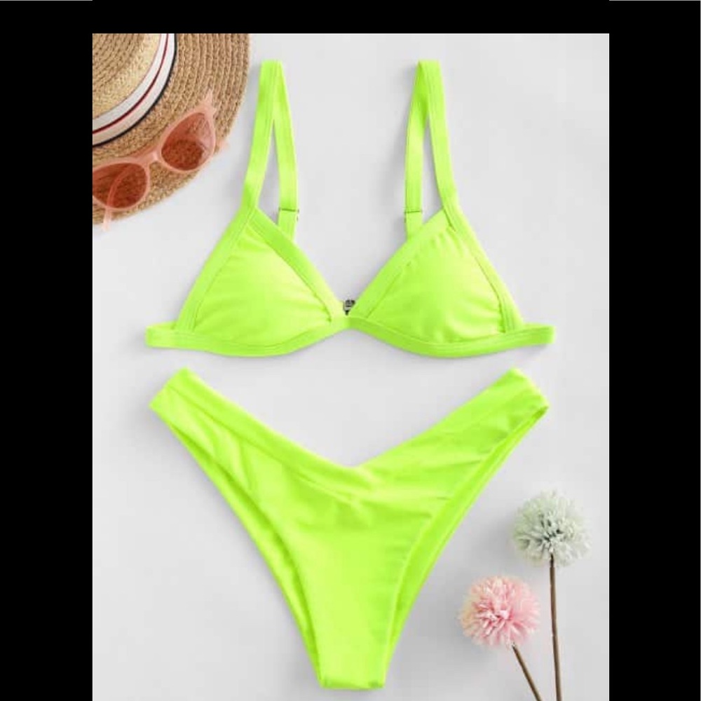 ZAFUL Neon High Cut Padded Bikini - Green Yellow M